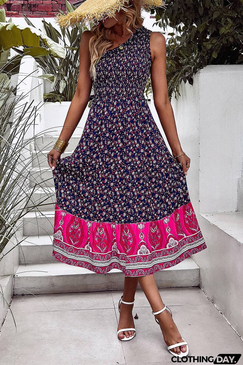 Floral Charm One-Shoulder Dress