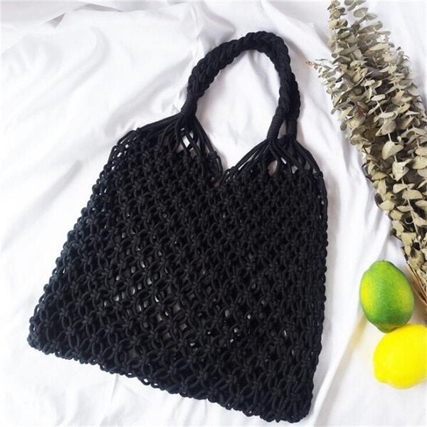 New Summer Popular Woven Beach Bag Women Mesh Rope Weaving Reticulate Hollow Straw Bag No Lined Net Ladies Shoulder Bags