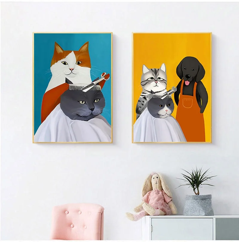Cartoon Cat Posters And Prints Canvas Oil Painting Wall Art Pictures For Living Room Kid's Bedroom Nursery Cuadros Home Decor