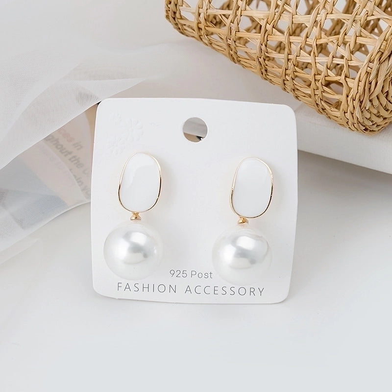 1 Pair Fashion Round Alloy Enamel Plating Inlay Pearl Women’s Drop Earrings