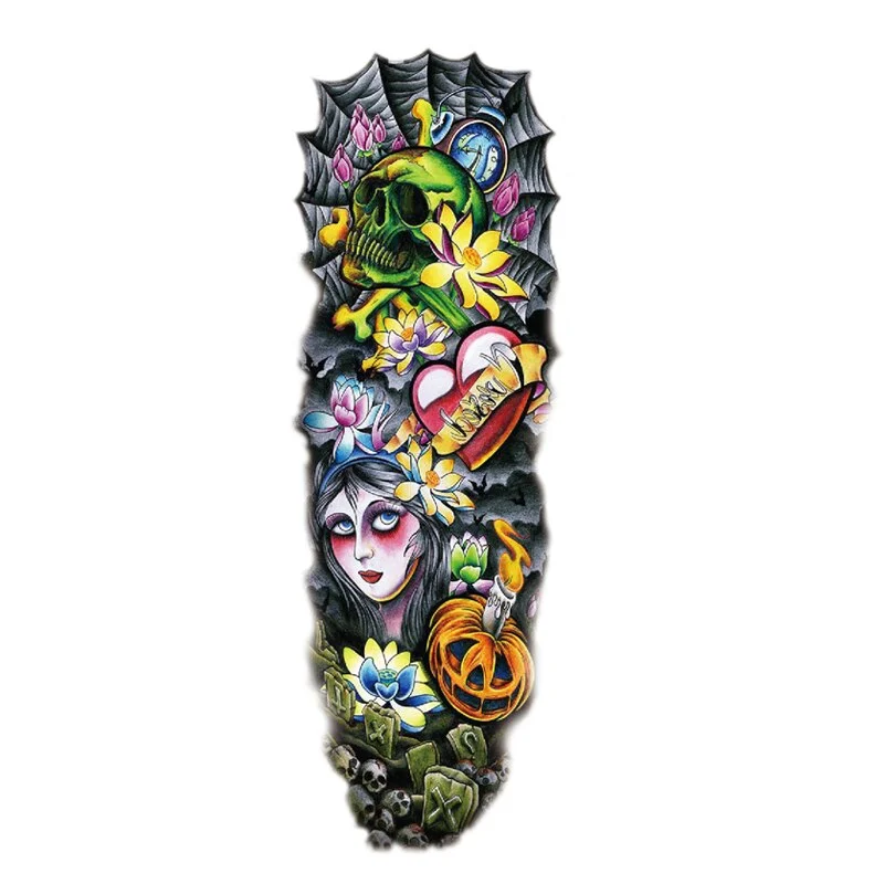 Sdrawing Tattoos Arm Sleeve Man Skeleton Hand Tiger Fish Fox Animal Stickers Supernatural Fake Tattoo Evil For Men Waterproof 1028-0