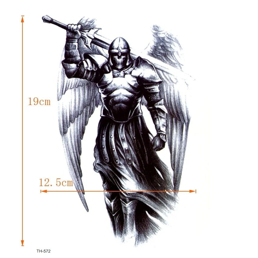 Holy Warrior Waterproof Temporary Tattoos Men Fake Tattoo Sword Warrior body Tatoo Sleeve Art Tattoo Tatuajes henna Tattoo