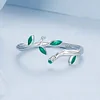 Green Leaves Leaf Opening Ring 925 Sterling Silver