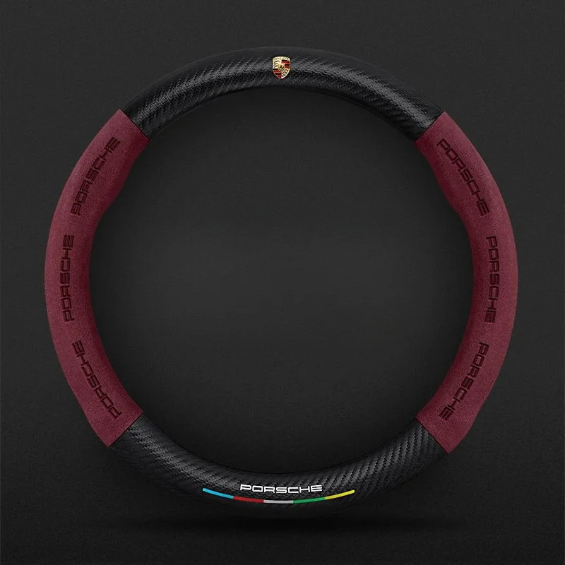 Customized carbon fiber suede steering wheel cover with car logo