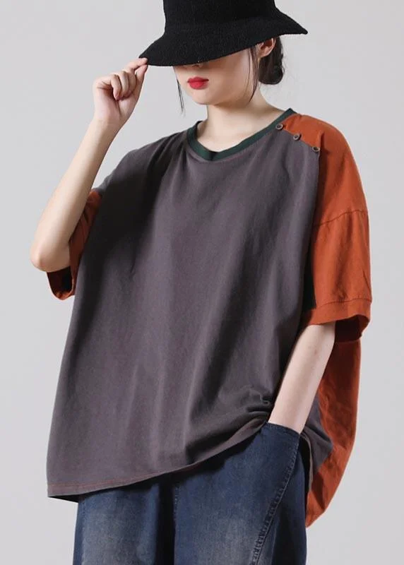 Chic Grey Blouses Cotton Summer Tops