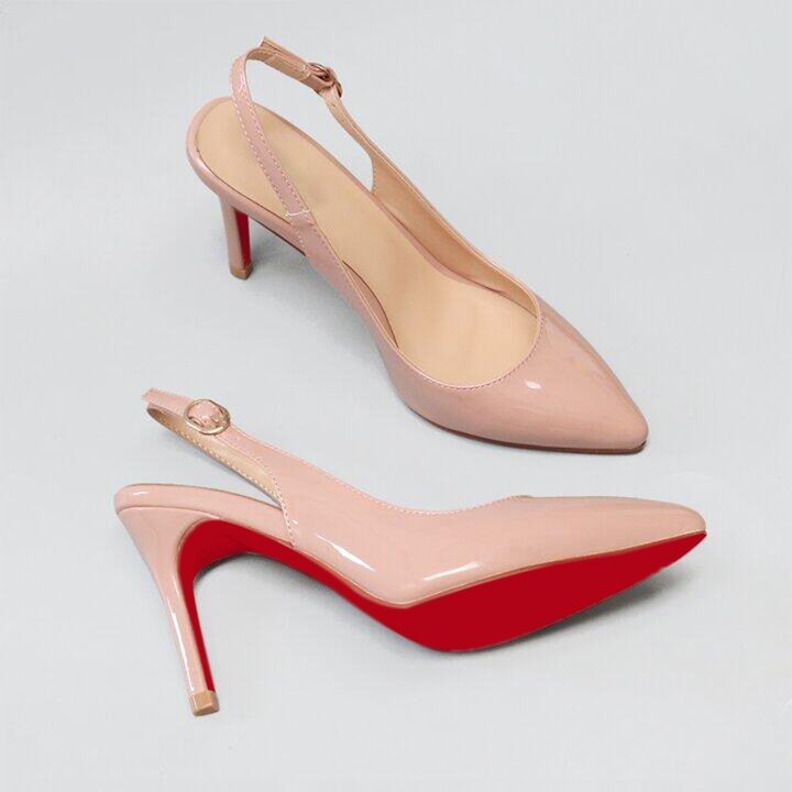 90mm Women's Pointed Toe Slingback Heels Red Bottoms Pumps Comfortable Dress Shoes