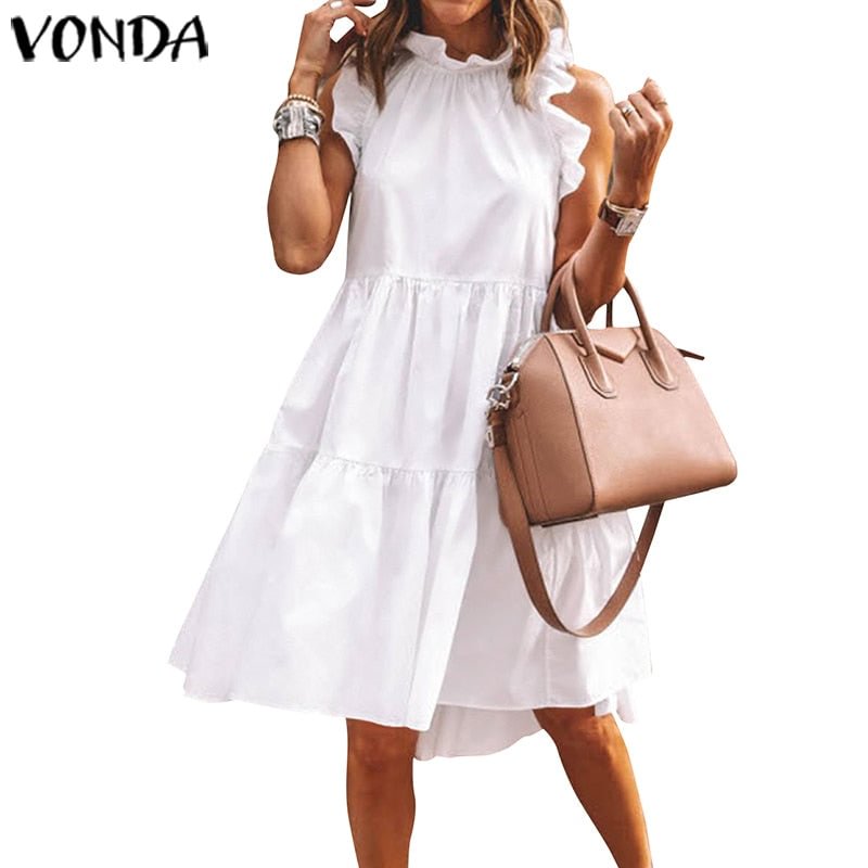 Summer Mini Dress Women Elegant Ruffled Party Dress 2022 VONDA Summer Beach Holiday Sundress Bohemian Vestido  Robe