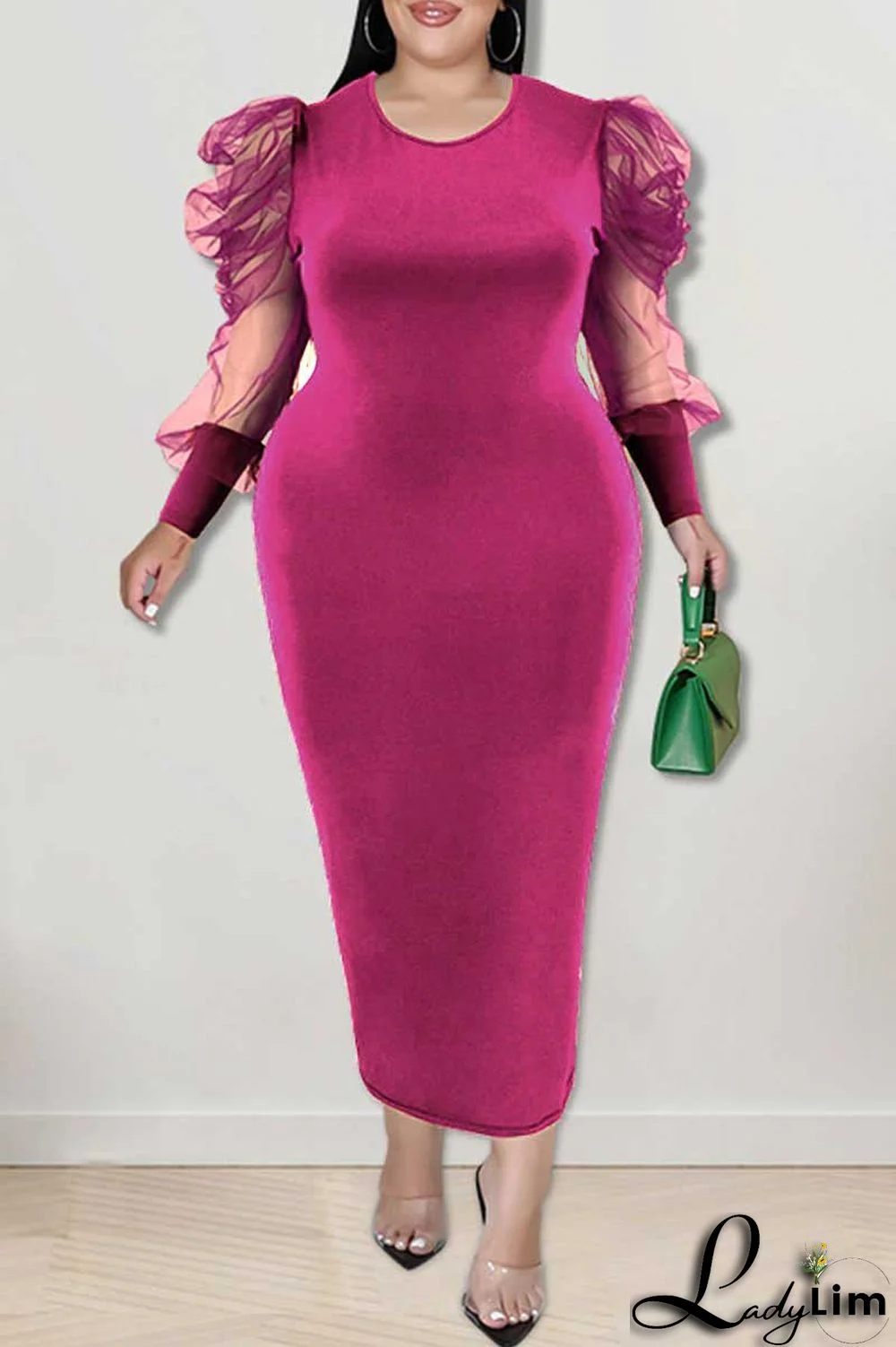 Purple Casual Solid Patchwork O Neck Straight Plus Size Dresses