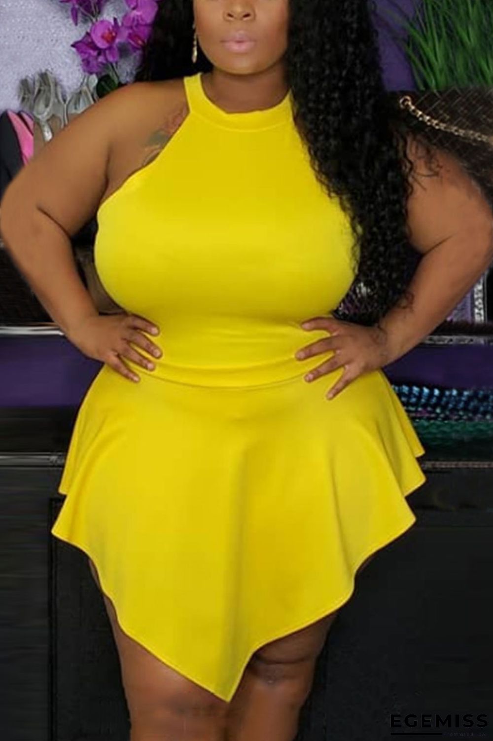 Yellow Sexy Fashion Sleeveless Plus Size Romper | EGEMISS