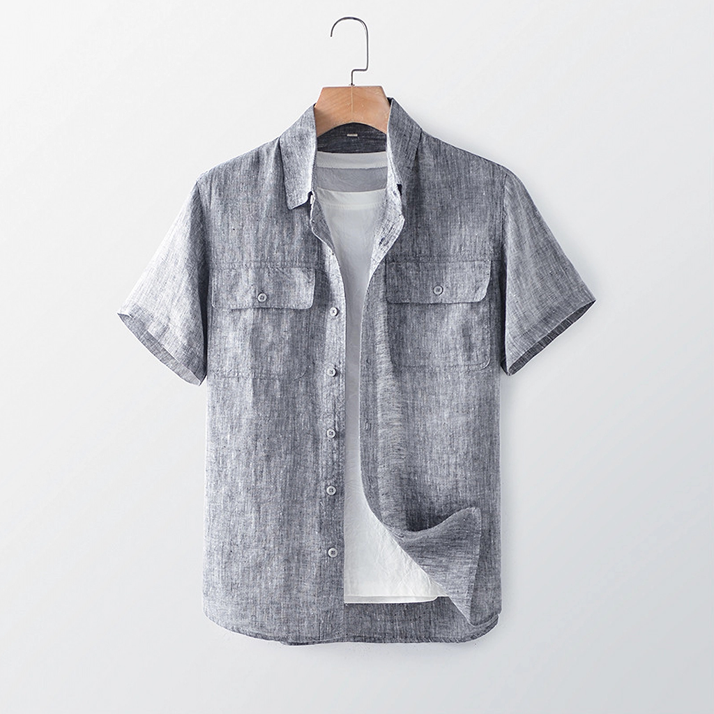 100% European Linen Men's Patch Pocket Shirt REAL SILK LIFE