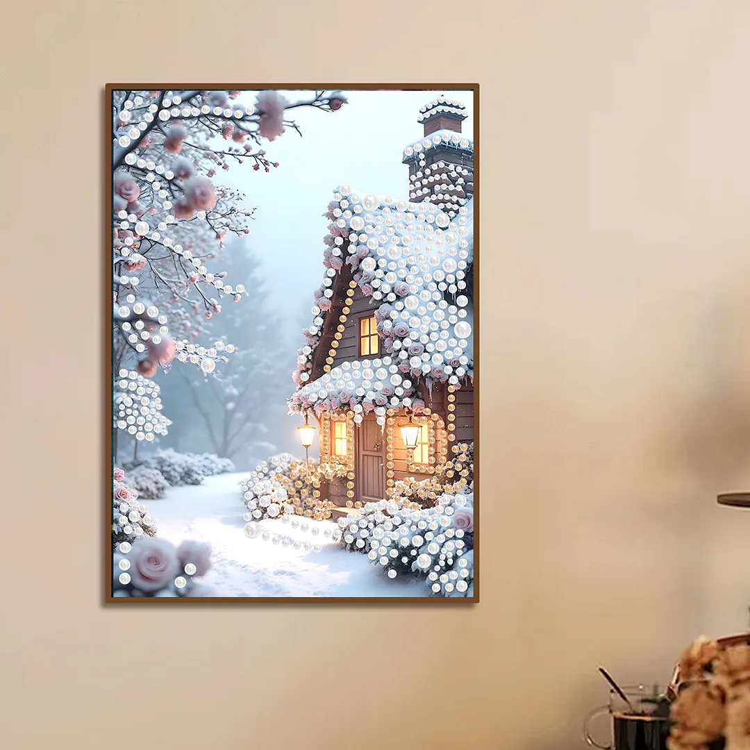 Pearl Painting Kit for Adults Snow Flower House 11.81x15.75in