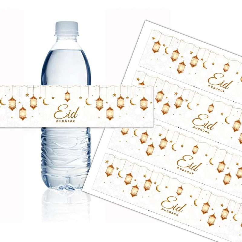 10/20pcs Eid Mubarak Bottle Labels Wrapper Adhesive Stickers Ramadan Muslim Islamic Festival Party DIY Decorations Eid al-fitr
