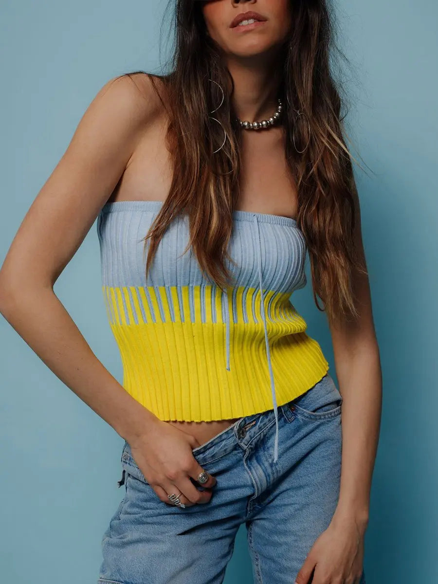 Multifunction Drawstring Color Contrast Tube Top