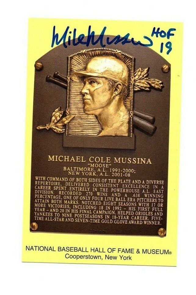 Mike Mussina Signed Hall Of Fame Plaque Postcard HOF 19 Autograph Orioles Yanks%