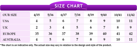 Women Shoes Size Chart