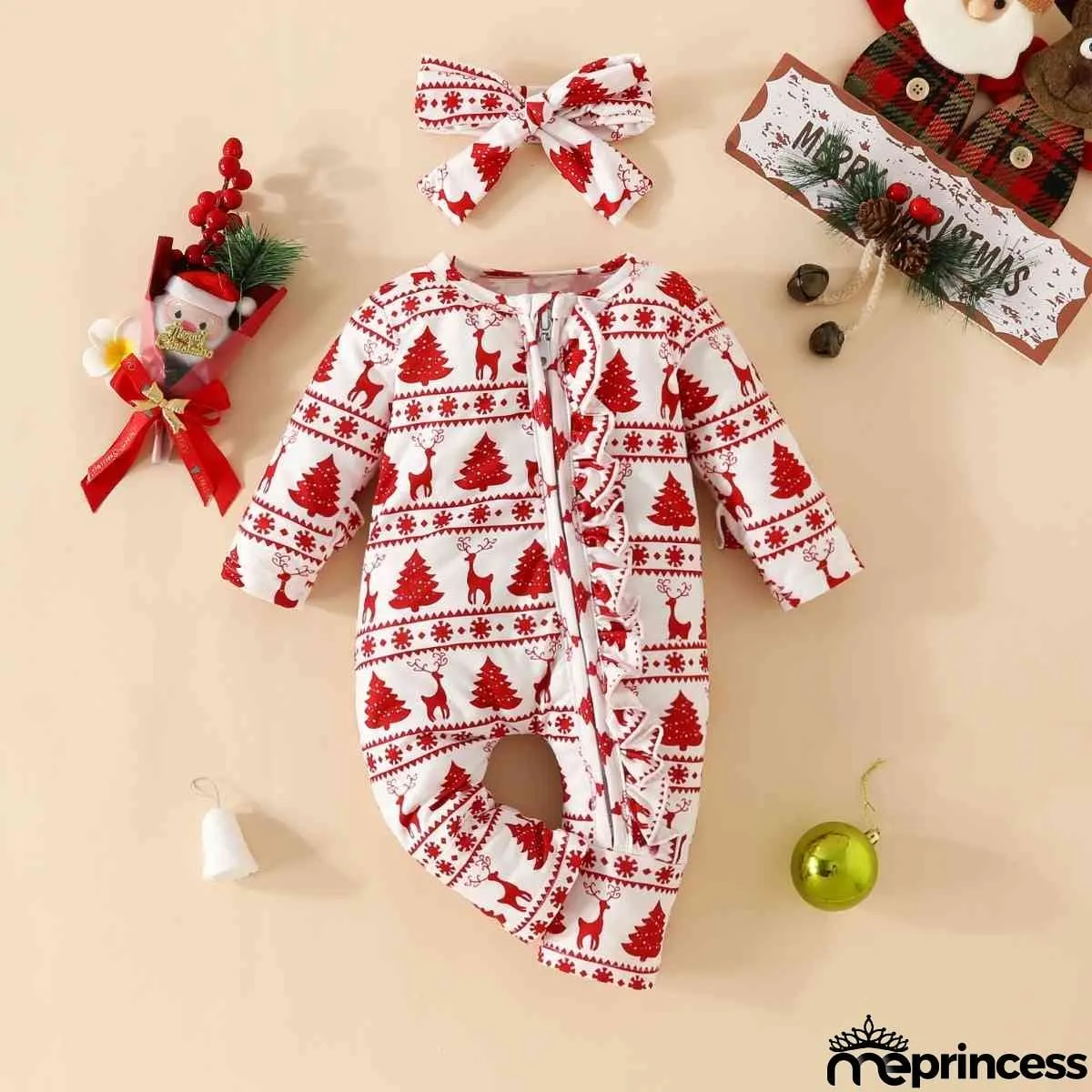Christmas Zip Detail Ruffled Jumpsuit