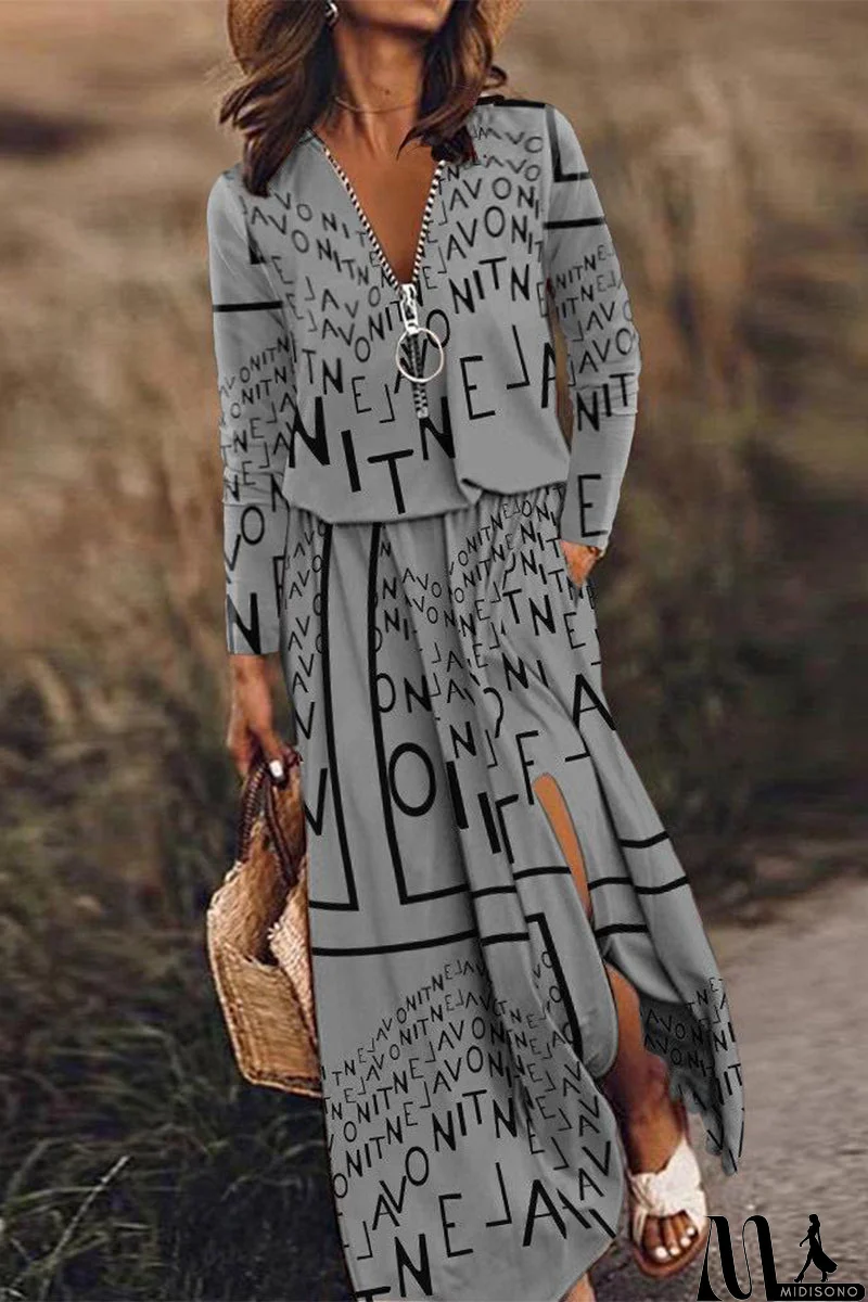 MidiSono - Casual Patchwork Zipper V Neck Irregular Dress Dresses