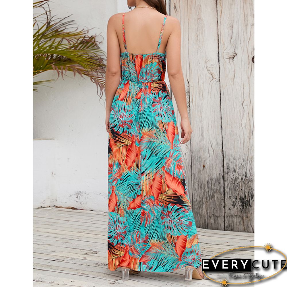 Orange Bohemia Print V Neck Maxi Dress