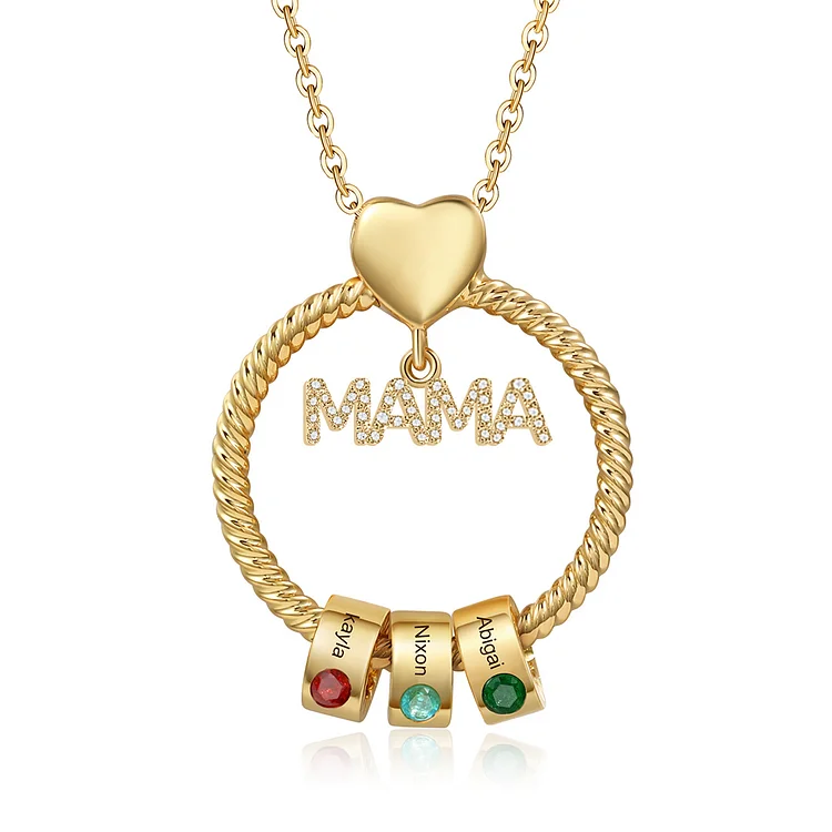 Personalisierte 3 Namen Gravur "MAMA" Halskette mit 3 Geburtssteinen