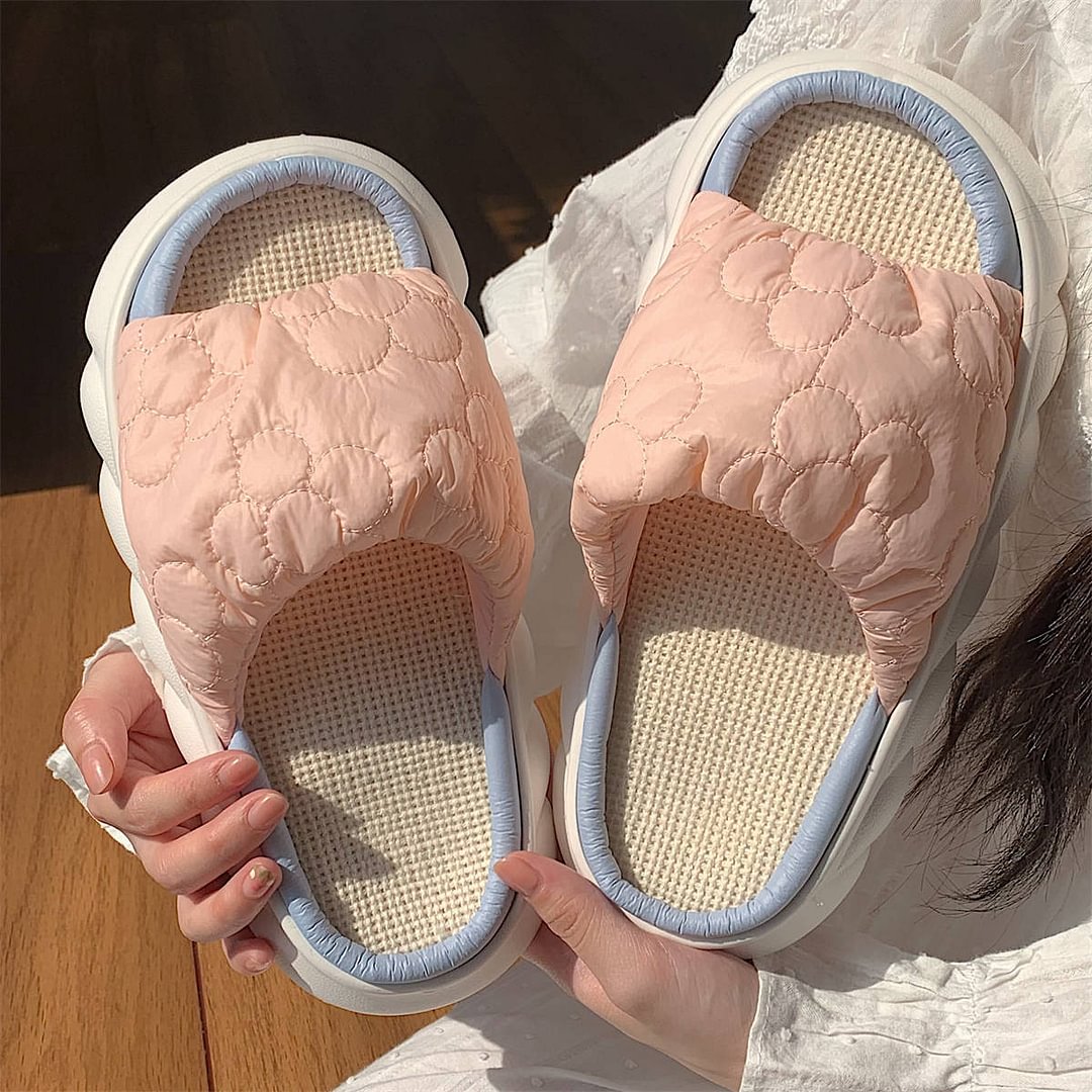 And Sweet Bubble Flower Soft Thick Bottom Linen Slippers-PABIUYOU- Women's Fashion Leader