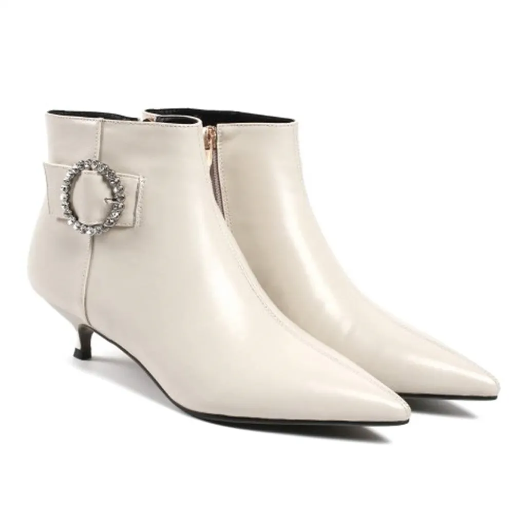 4cm Women's Ankle Boots Low Heels Shoes Zipper Booties Solid Color With Diamons-vocosishoes