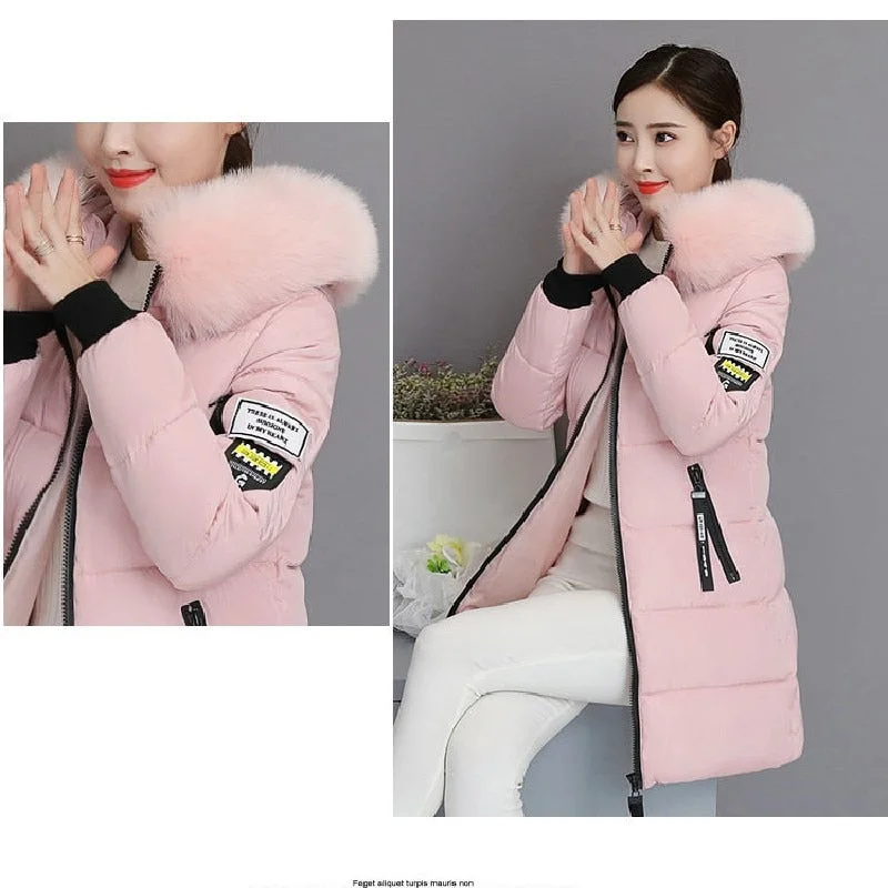 2021 Winter Jacket Hooded Fur Collar Women Parkas Outwear High Quality Parkas Female Slim Paddinh Parka Women Mid-Long Coats