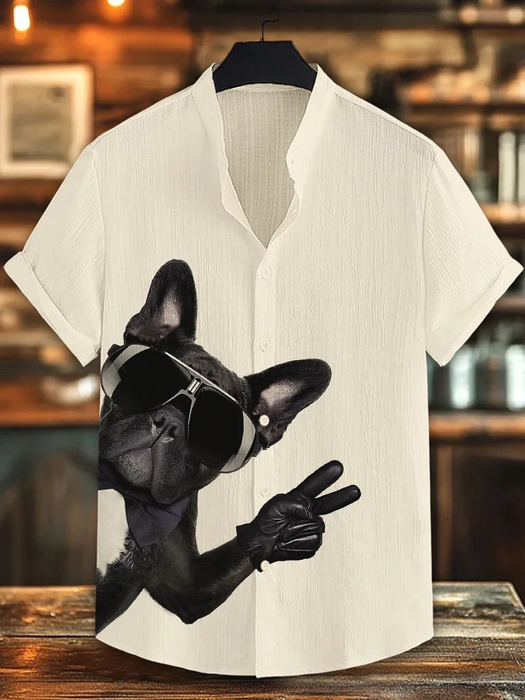 Men's French Bulldog Art Print Casual Shirt