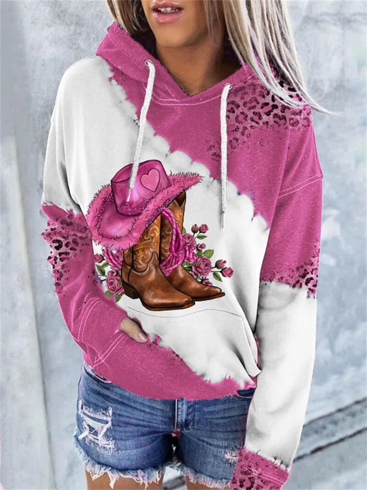 Cowgirl Boots Roses Graphic Leopard Tie Dye Hoodie