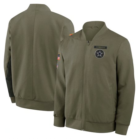 Men's Dallas Cowboys  Olive 2025 Salute to Service Sideline Full-Zip Bomber Jacket