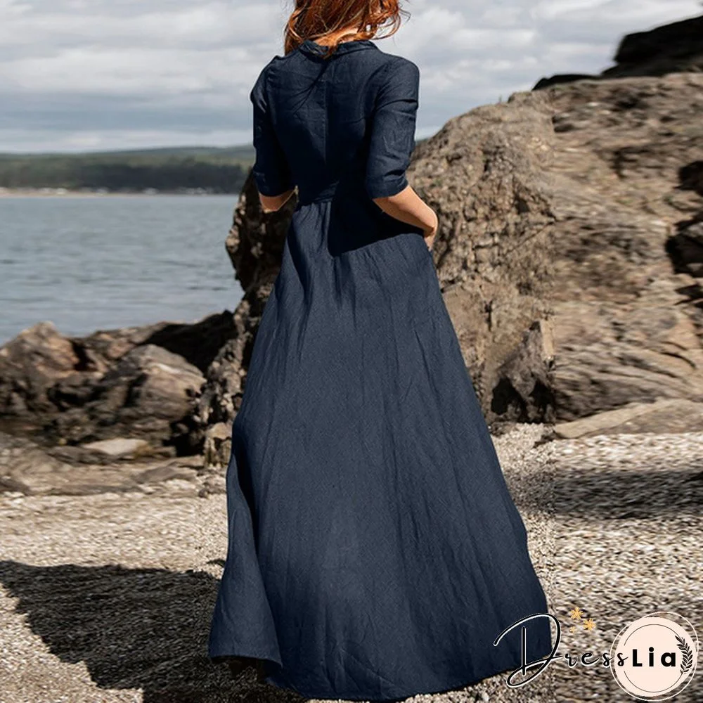 Women Vintage Party Dress Long Sleeve V Neck Office Lady Dress Autumn New Fashion Casual Dress