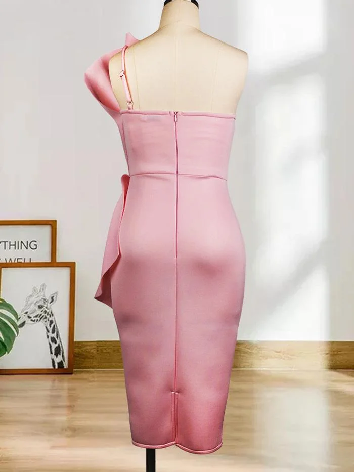 Wrapped Chest High Waist Pleated Ruffle Dress