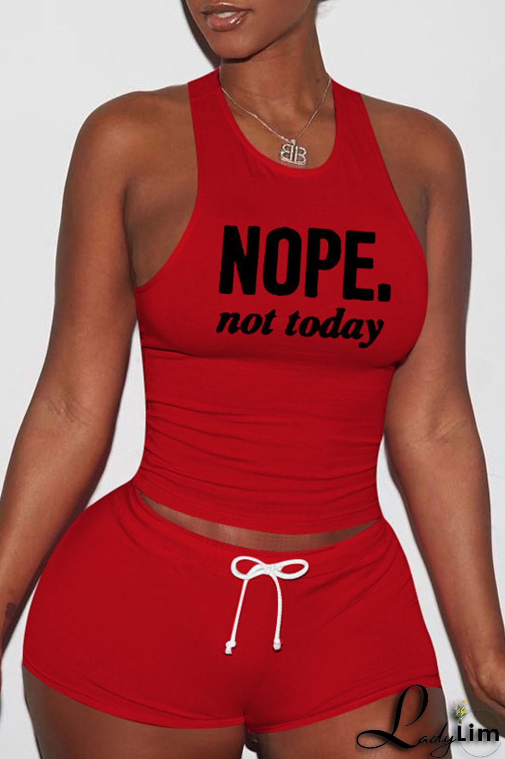 Red Sexy Print Split Joint O Neck Sleeveless Two Pieces