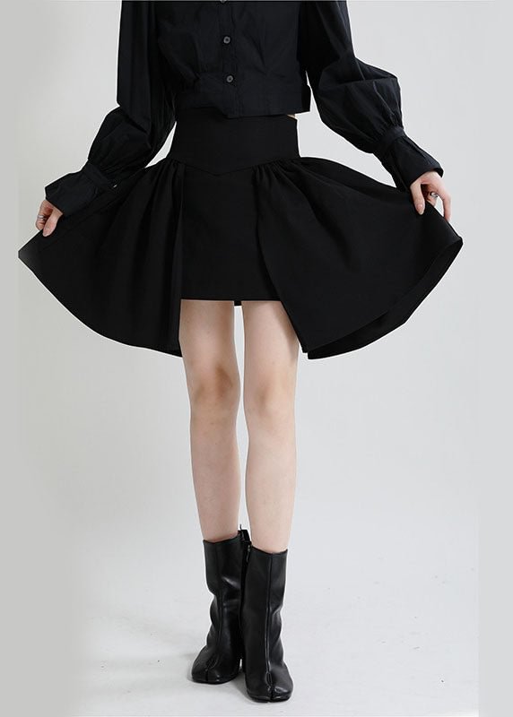 Boho Black High Waist Patchwork asymmetrical design Fall Skirt CK454- Fabulory