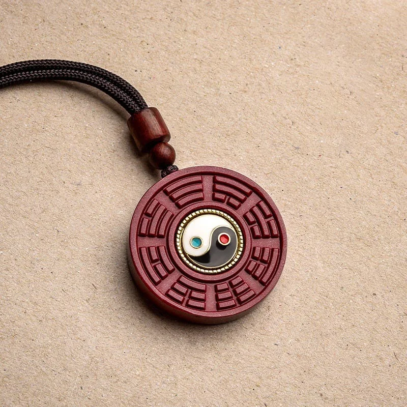 Tibetan Cinnabar Bagua Yin Yang Blessing Necklace Pendant Keychain Decoration