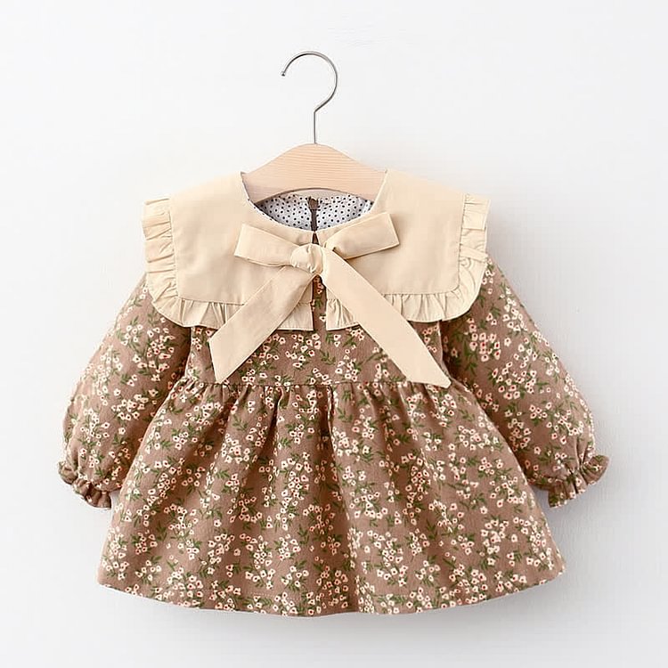 Toddler Girl Bowknot Lapel Collar Florals Dress