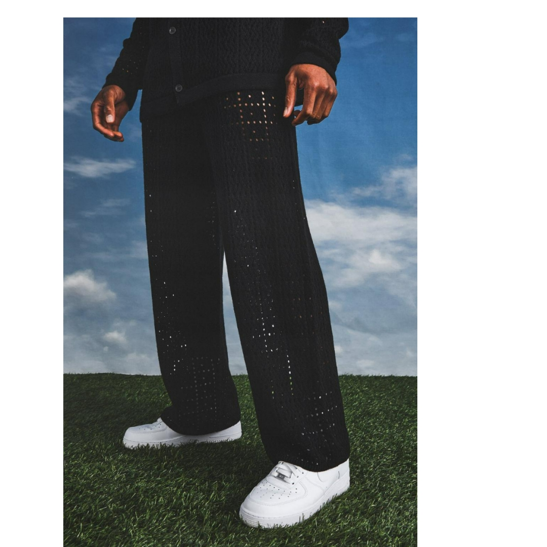 Relaxed Fit Men's Knitted Crochet Trousers 