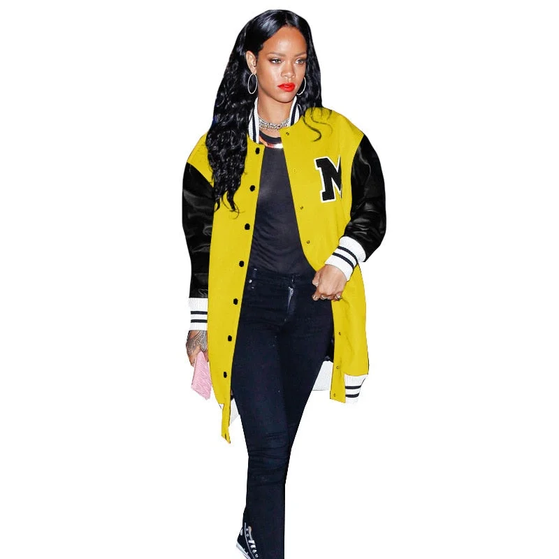 CM.YAYA Women Letter Long Sleeve Button Up Sporty Jacket Tops