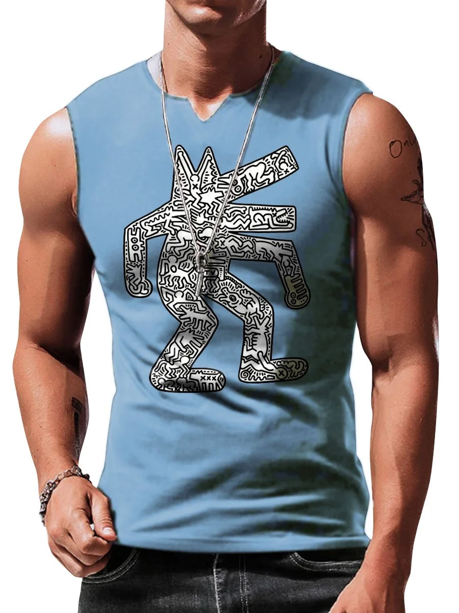 Men's Pop Art Print Casual Round Neck Tank Top