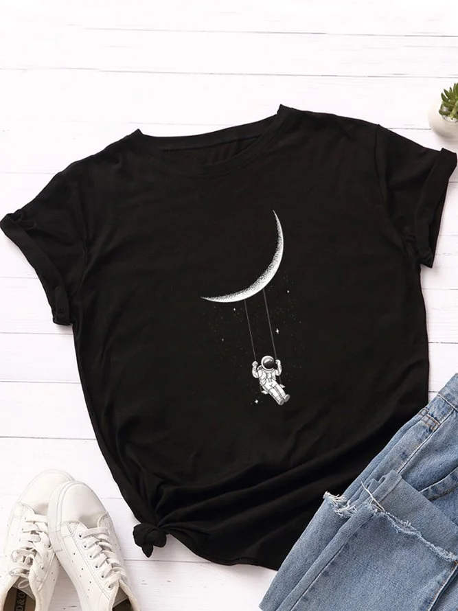 Plus Size Casual Crew Neck Short Sleeve Shirts & Tops