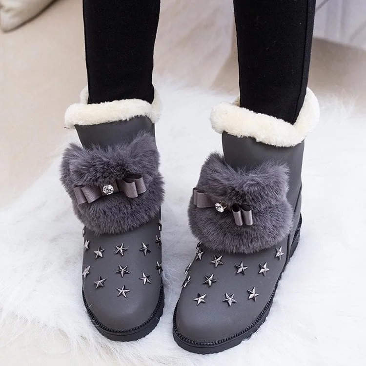 Black/Grey Winter Star Short Snow Boots SP1711571Q