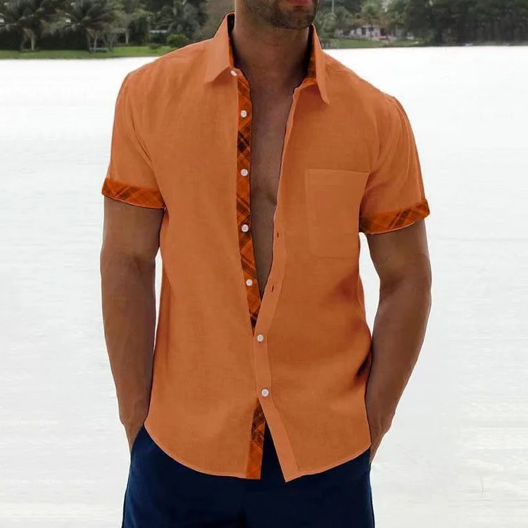 BrosWear Men's Plain Holiday Casual Short Sleeve Shirt