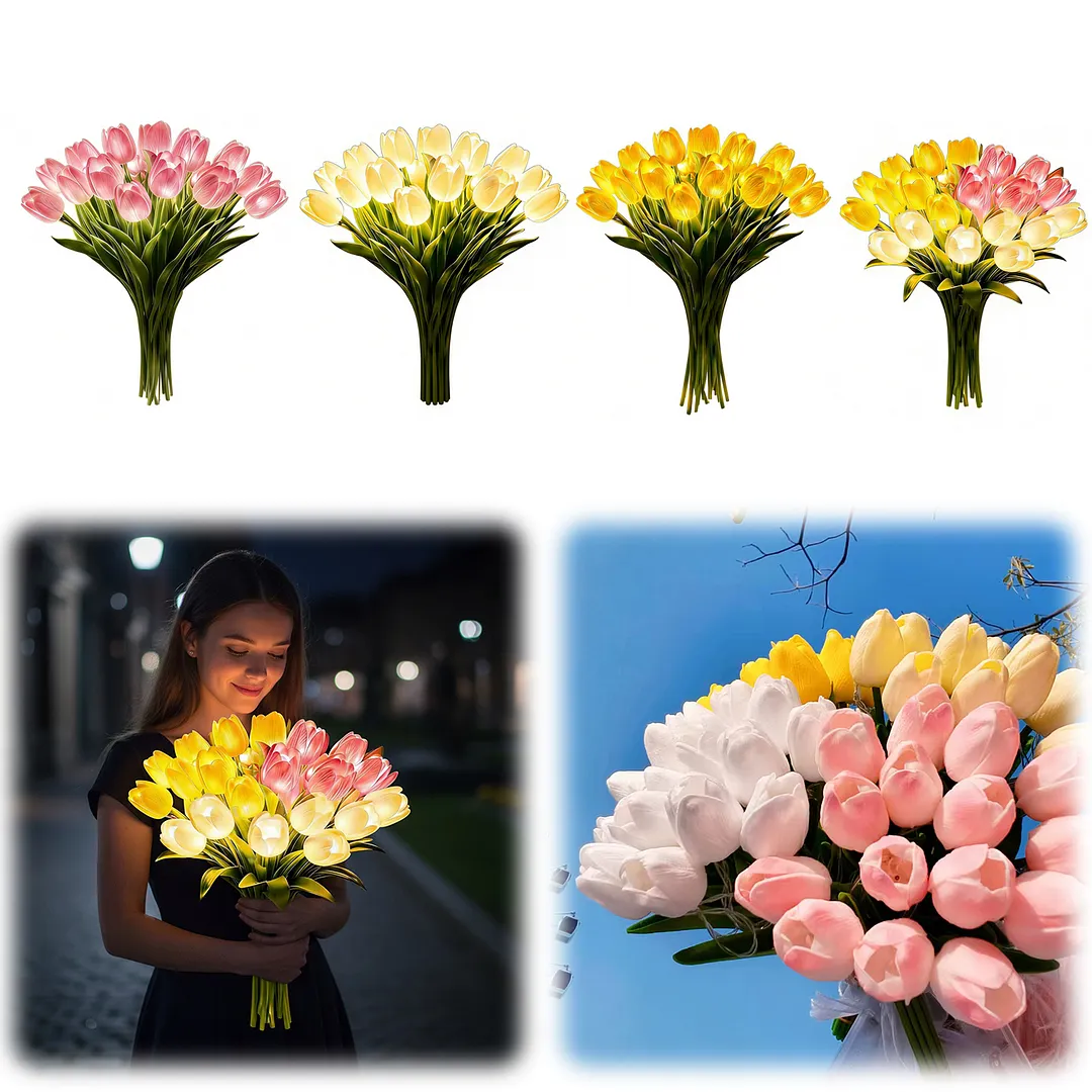 15Pcs Radiant Romantic Tulip Light LED Adjustable Tulip Night Light Warm Light Luminous Bouquet Ornament Gift for Anniversary/Wedding/Birthday