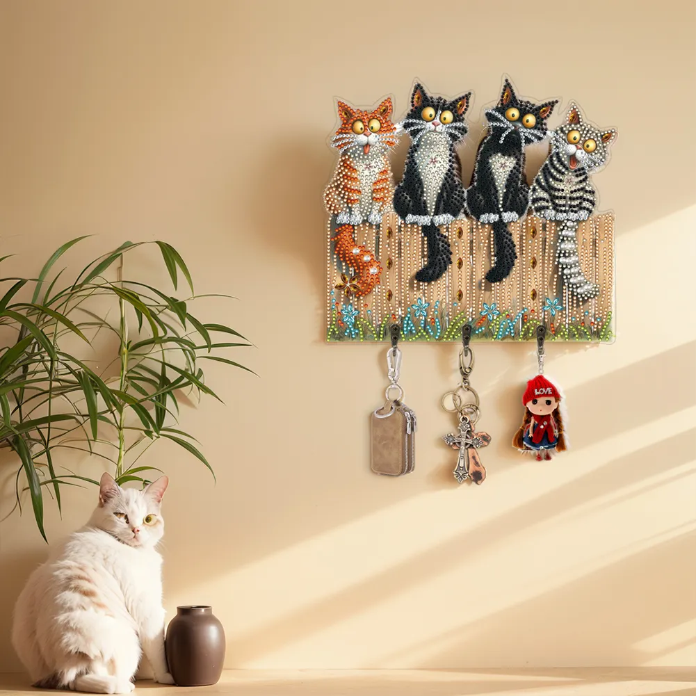 DIY Wooden Cat Diamond Art Hanging Hook Rail Diamond Painting Art Craft Wall Hooks