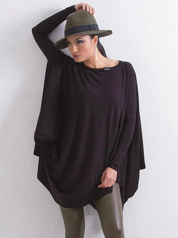 Minimalist Black Batwing Long Sleeve Roomy Asymmetric T-Shirt