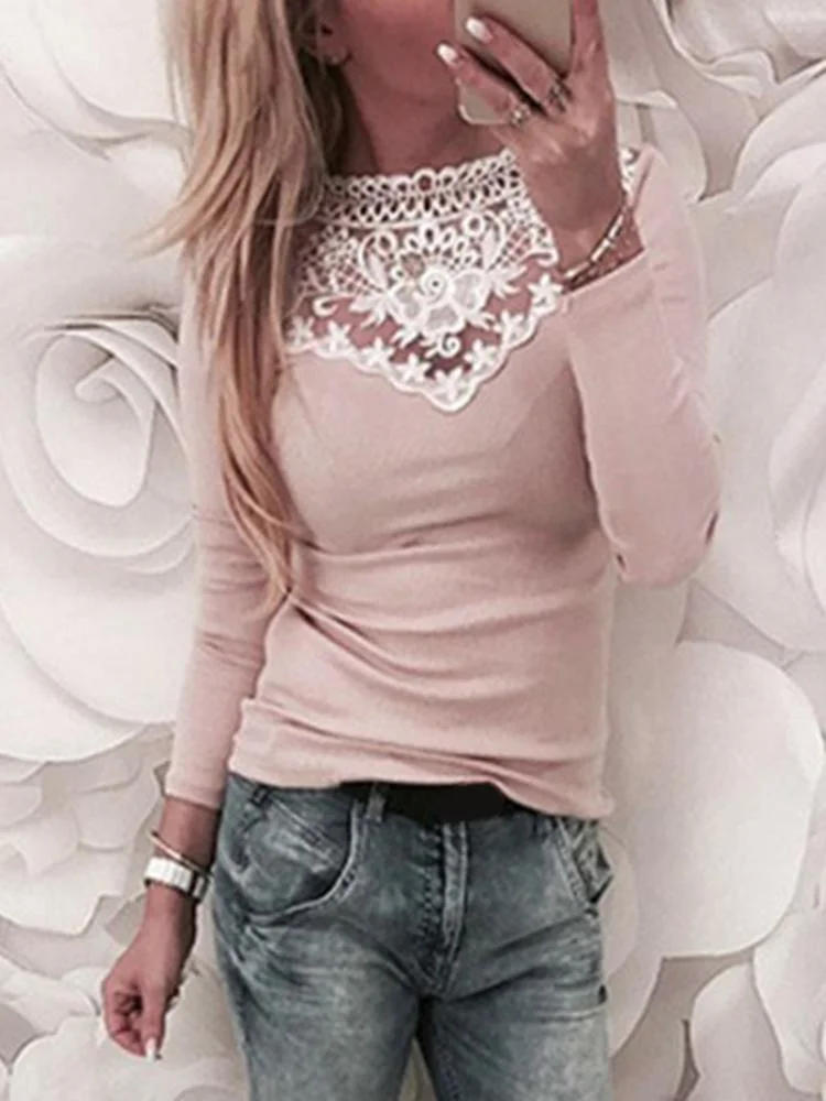 Fashion Lace Stitching Pit Long Sleeve T-Shirt