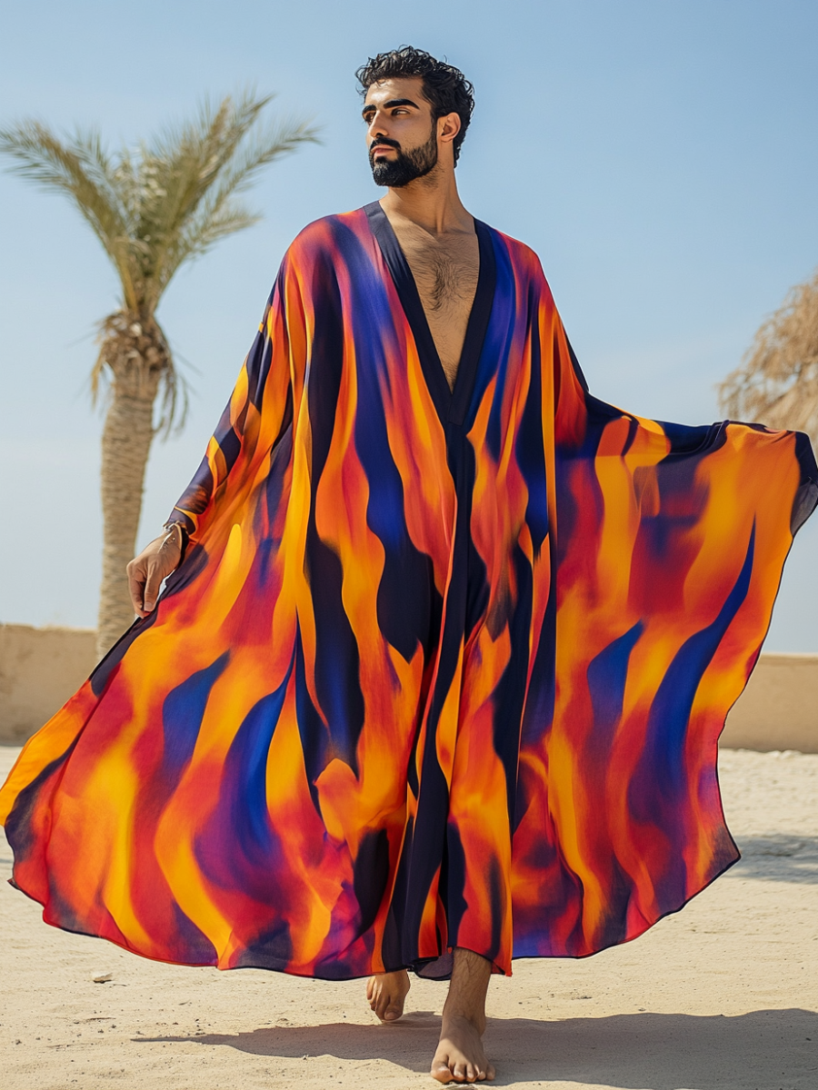 Men's Flame Polyester V-Neck Robe