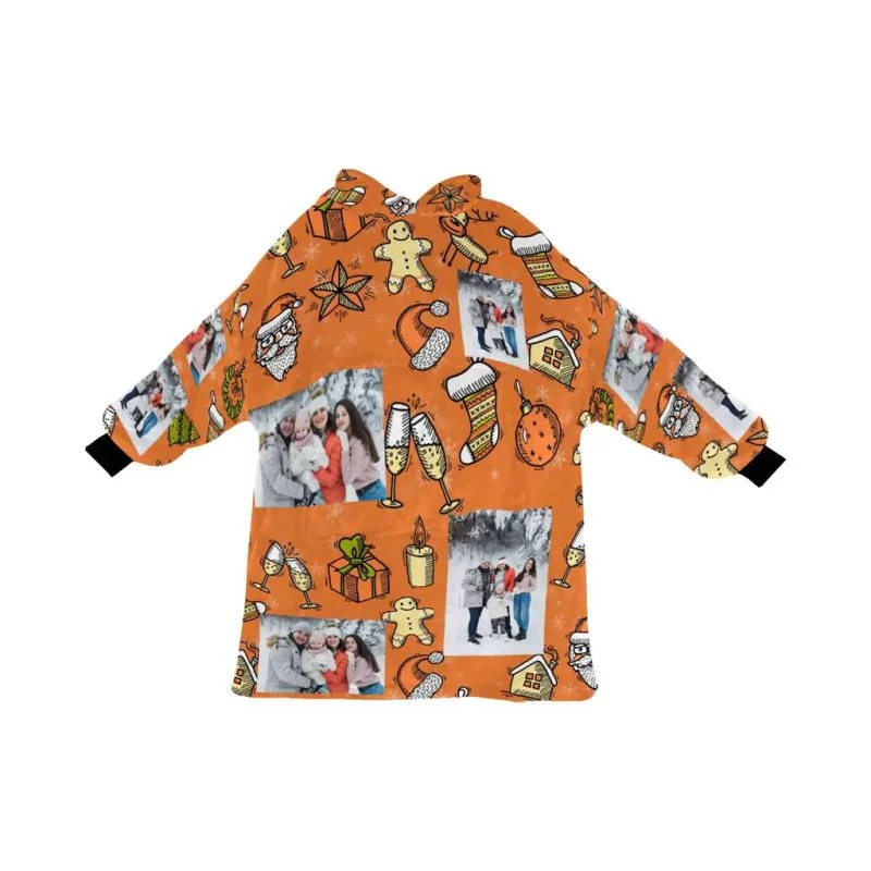 Wearable Custom Photo Christmas Doll for Women Oversized Hoodie Fleece Blanket