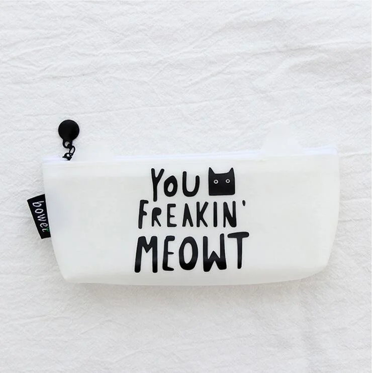 1 Pieces Lytwtw's Kawaii Cute Cat Pen Pencil Bag Silicon School Stationary Receive Tools Makeup Pouch Cosmetics Case