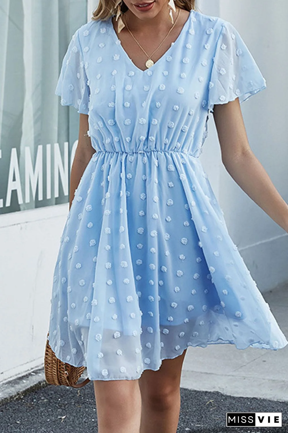Fashion Sweet Solid Split Joint V Neck A Line Dresses