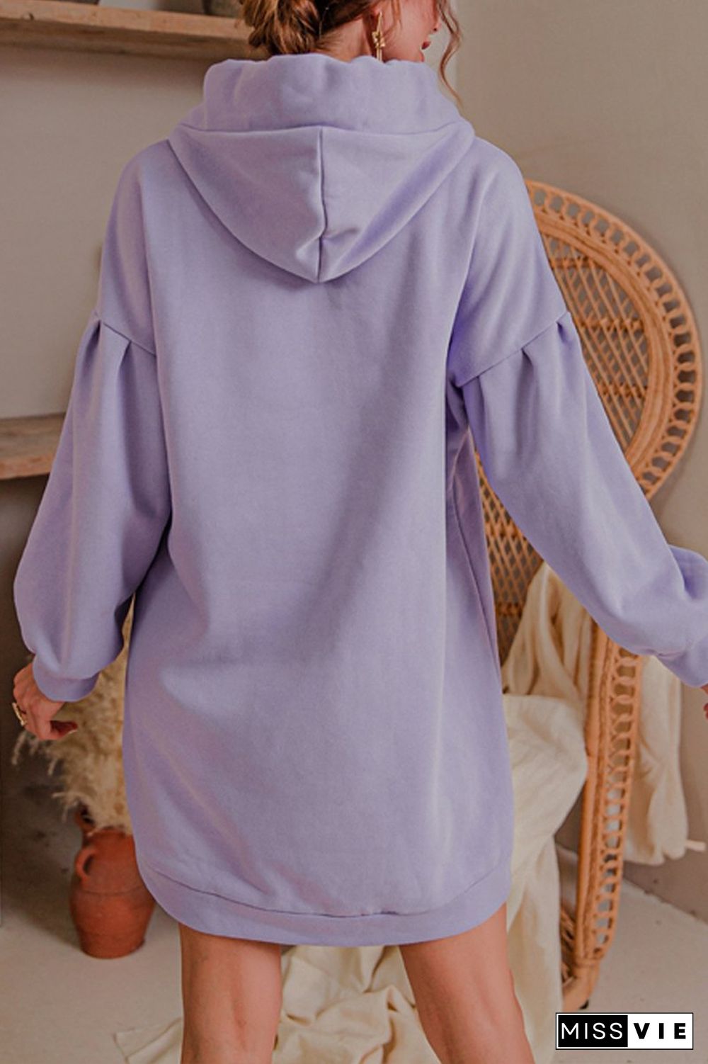 Letter Print Drawstring Hooded Dress